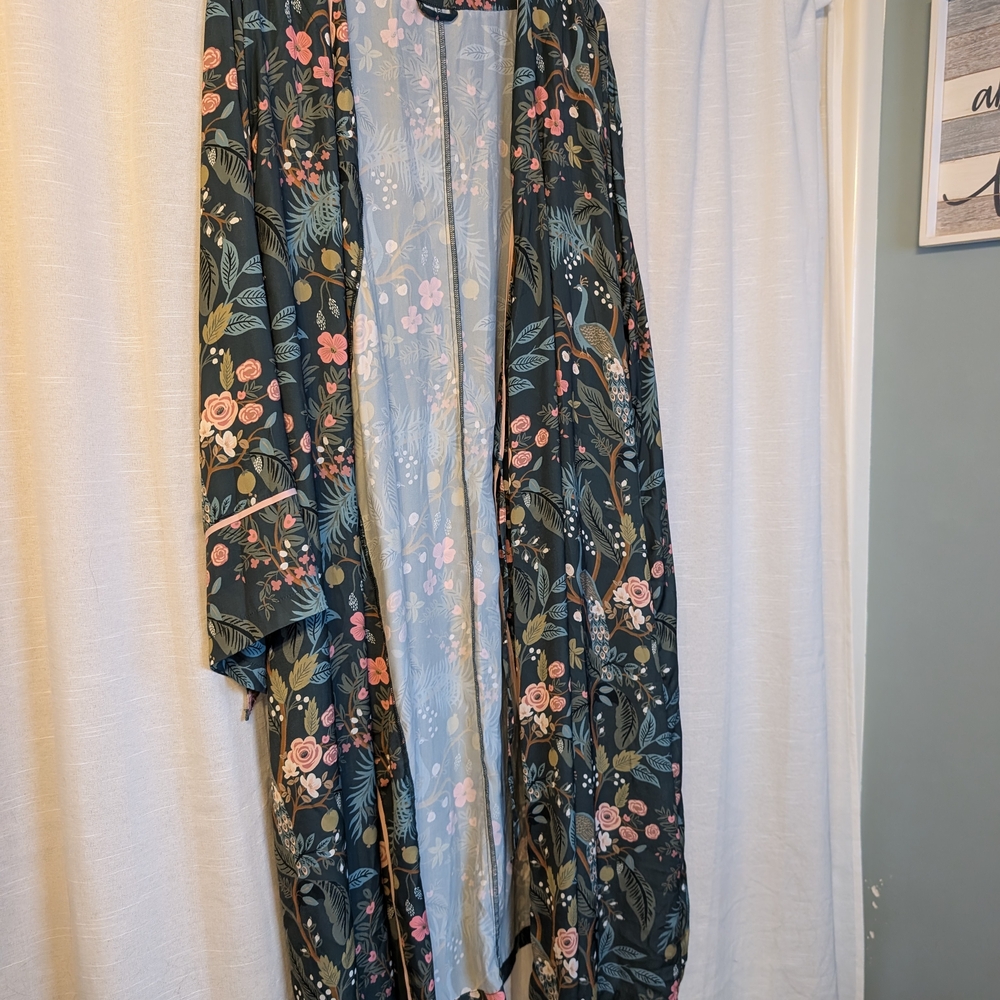 Summersalt x Rifle Paper Company Cloud 9 silky midi robe Emerald Peacock 1X/2X